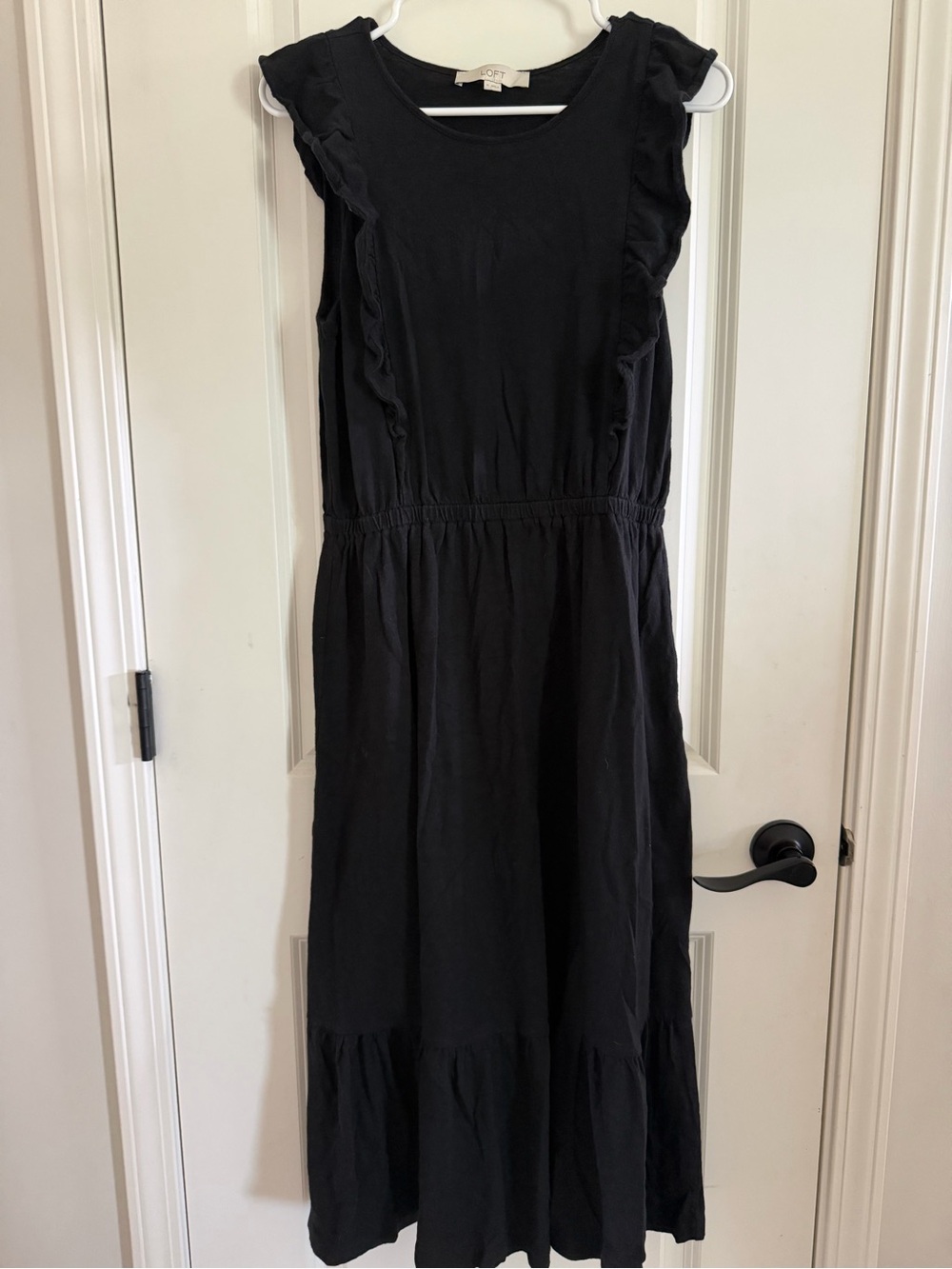 LOFT Black Ruffle-Trim Sleeveless Dress